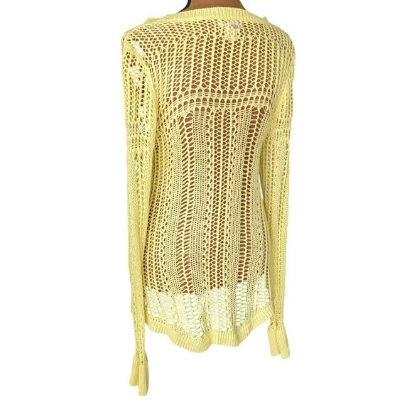 Billabong Designer Closet Large Crocheted Sweater Yellow Knit Hippie Festival - Picture 5 of 13